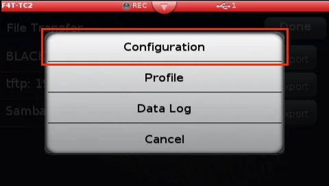 F4T 匯出選單,Configuration 反白顯示